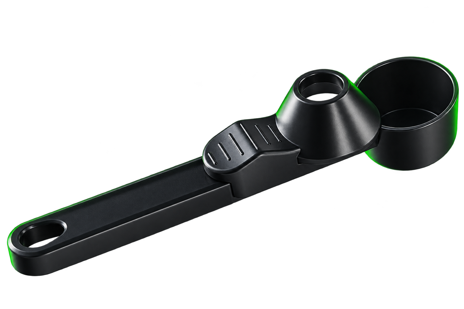 Unbranded black Fuel Scoop with a long handle and sliding funnel lid